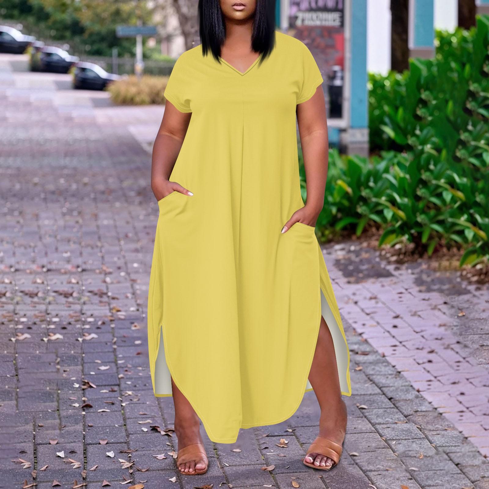 

Женское повседневное платье с коротким рукавом и круглым вырезом, размер плюс, темперамент XL жёлтый