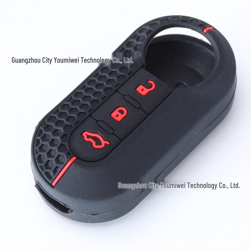 

Fiat 500 Silicone Key Case, Folding 3-Button Bravo Key Cover, Lingya Remote Control Protector. червоний