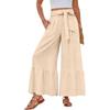 Women's Wide-Leg Casual Pants With Drawstring, Stretch, High Waist, Ruffled Hem, Wide Legs, Belted, And Pockets