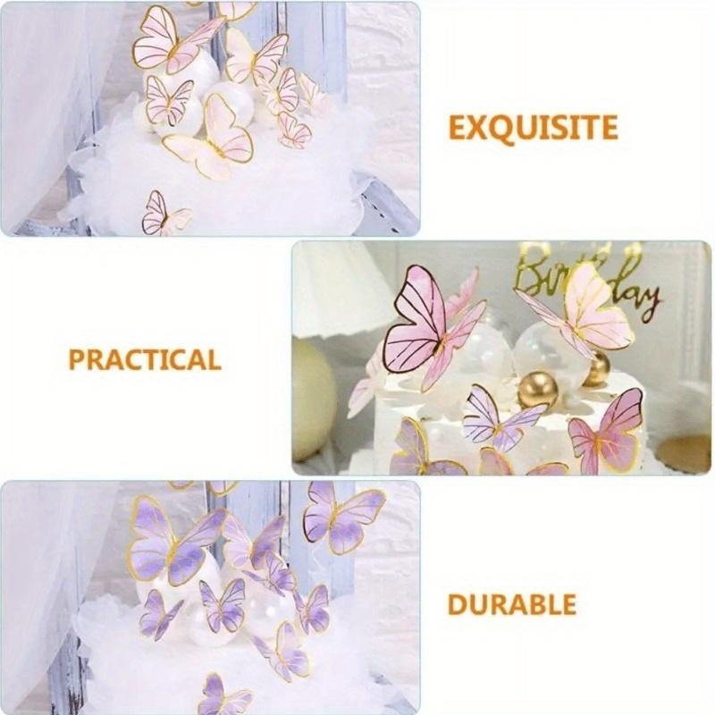 Mixed Size Butterfly Cake Decoration, 3D Pink and Purple Butterfly Paper Cupcake Decoration, Birthday and Wedding Party Supplies