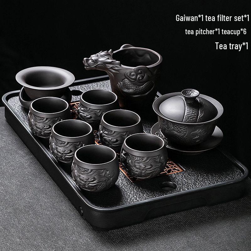 

Auspicious Dragon Zisha Tea Set with Stone Tea Tray