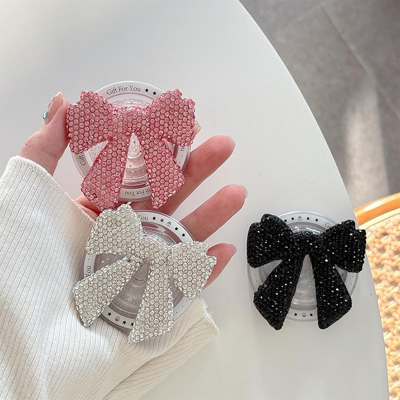 Colorful Rhinestone Bow Phone Airbag Holder - Elegant Korean Style Finger Ring