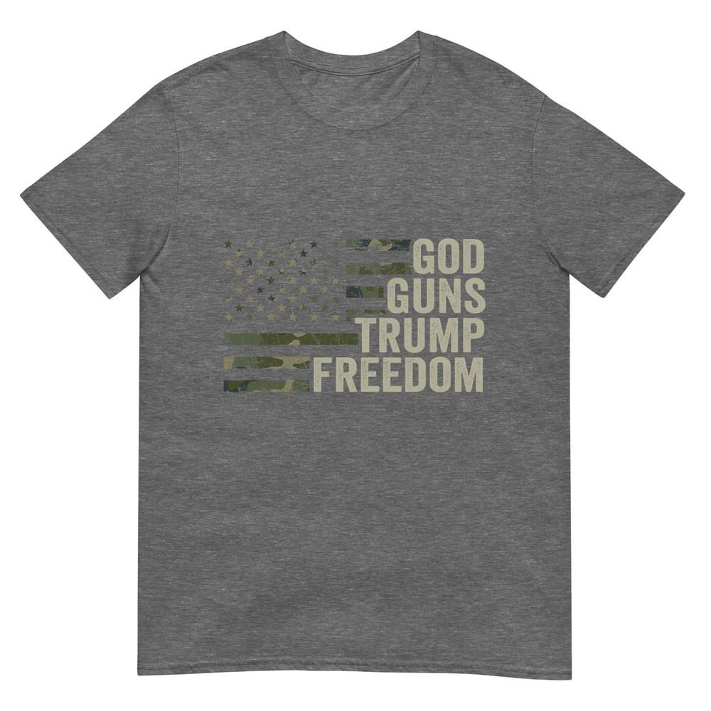 God Guns Trump Freedom Funny Camouflage Pro Gun Usa Flag TShirt
