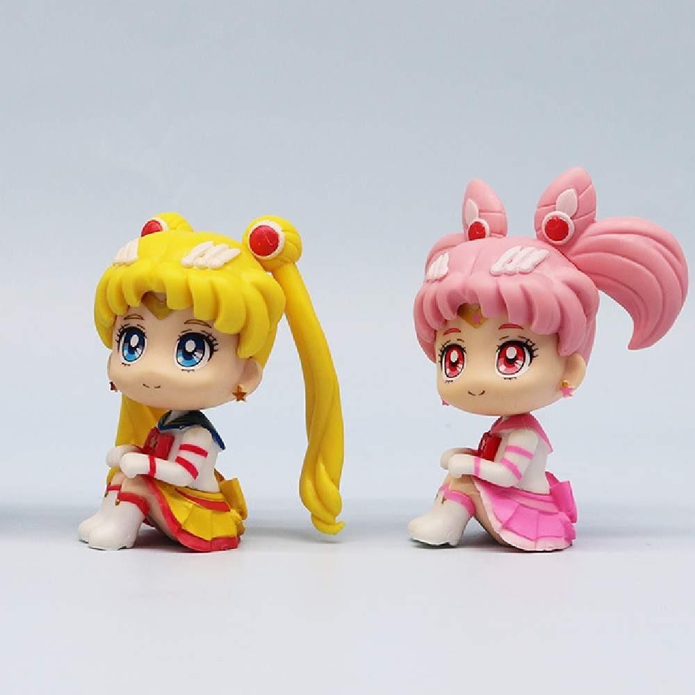 Adorable Q Version Sailor Moon Pvc Cartoon Doll Set Perfect For Car Decoration Gifts