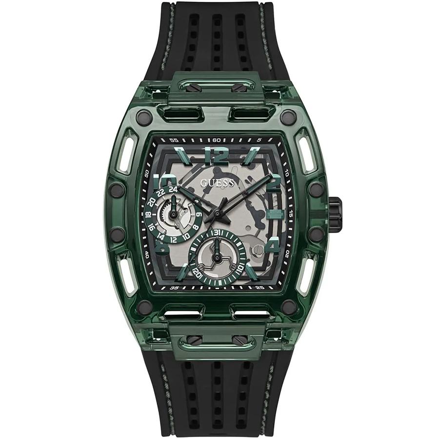 

Guess Men s Quartz Watch with Dark Green Bezel and Silicone Strap - GW0499G7