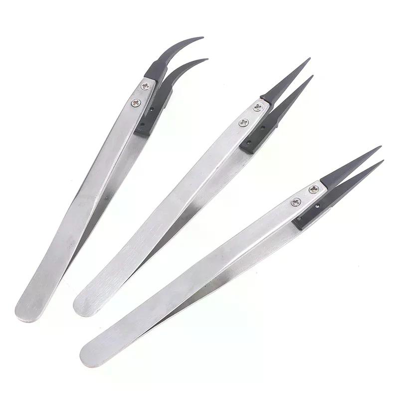 For Watch Hands Installation Work Straight Elbow ESD-259 ESD-259A ESD-7A Handle Stainless Antistatic Plastic Tweezers