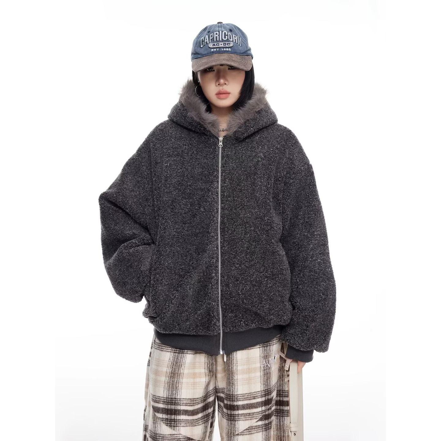 

High-End Japanese Fur Collar Hooded Parka - Versatile, Plus Velvet, Warm Cotton, Unisex Winter Coat L