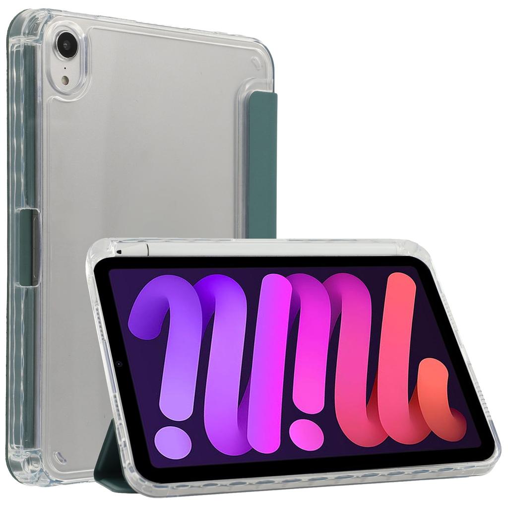For iPad mini (2024)/(2021) Case Origami Stand PU Leather Clear Back Tablet Cover