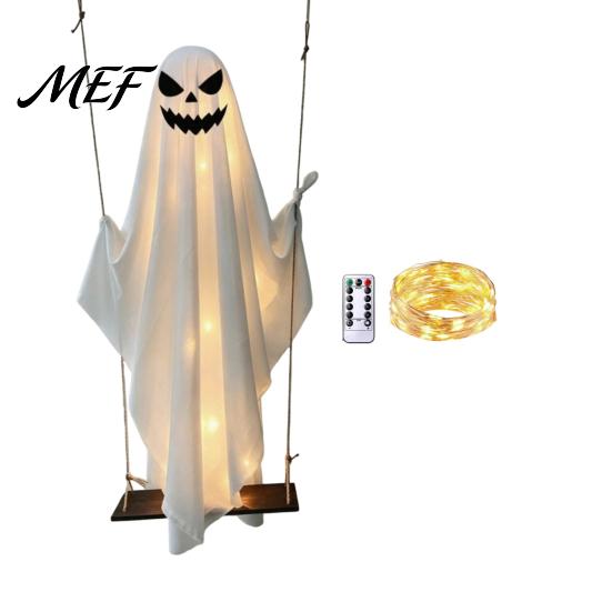 Hängender Zaubererhut Geist für Veranda Halloween Leuchtende Dekoration, Gruselig Groß auf Einem Außen Geister mit Warmen Lichtern Schwingend Hexe Vorgarten Baum