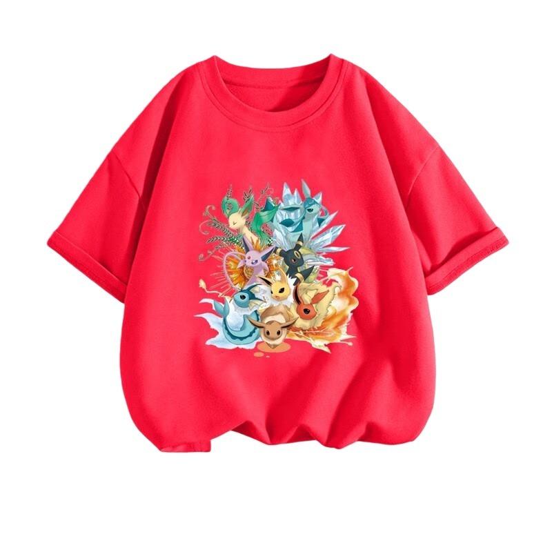 2026 Summer Pokemon Jigglypuff Print T-Shirt, 100% Cotton Loose Family Matching Tee for Travel Game & Sports Y2k