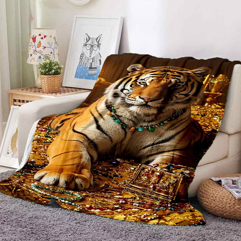 1PC Tiger Treasure Chest Blanket, Soft Warm All-Season Throw for Sofa, Bed, Car, Office, Vibrant Colorful Design, Durable & Cozy Gift for Home Decor,