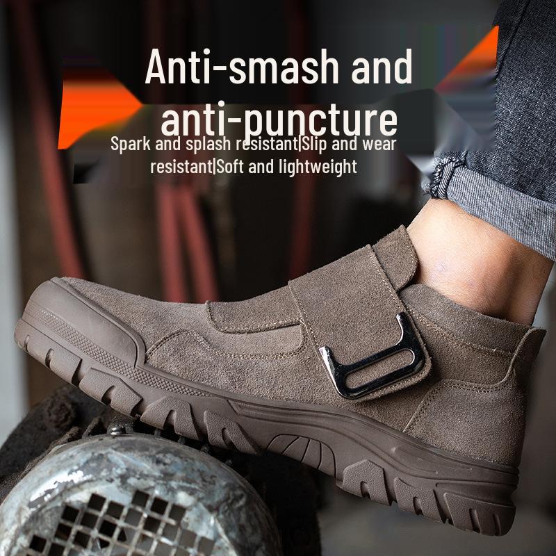 Men's Protective Genuine Leather Welding Shoes - Fireproof, Spark-Proof, Non-Slip, Anti-Smash, Anti-Puncture, Wear-Resistant.
