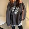 Womens Autumn Korean Letter Print Round Neck Loose Women Hoodie Top