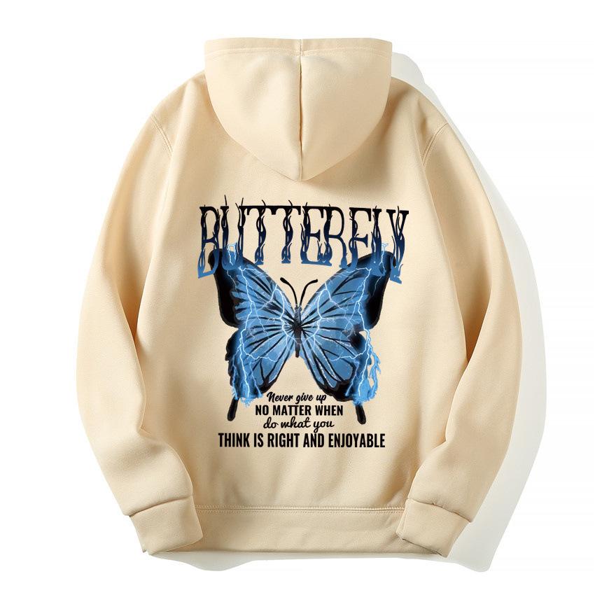2025 European and American new letter fashion multi-color butterfly casual hooded fleece sweater