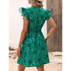 Women's Summer V-neck Beach Dress Cinched Waist Sexy Big Flower Ruffled Sleeveless Casual Dresses