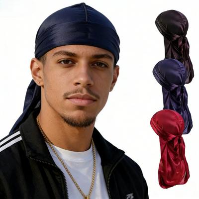 Silky Long Tail Durag Turban Unisex Pirate Hat Headwrap Stylish Bandana Hair Cap for Men Women Hijab