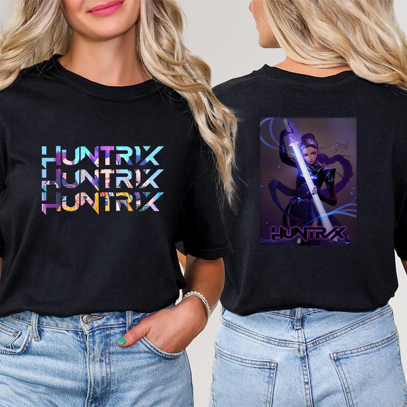 Fashion Korean Short Sleeved T-shirt for Women Clothes Short Sleeved Tees Kpop Demon Hunter HuntrX Oversized Top Y2K Clothing