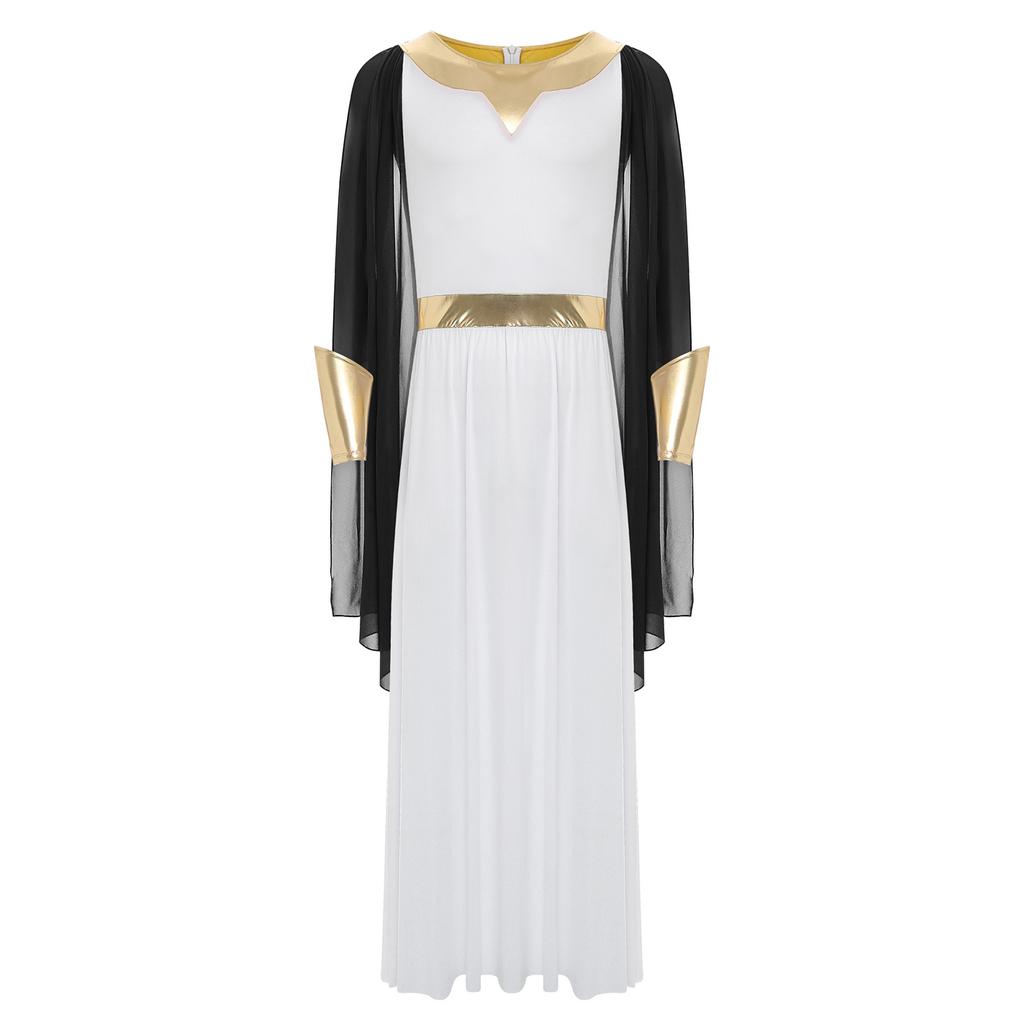 Herren Toga Kostüm Halloween Cosplay Faschingskostüm Rundhals Ärmellos Verdeckter Reißverschluss Hinten Schulterdrapierungen Robe