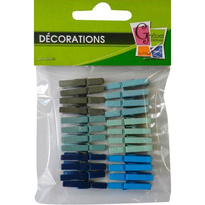 Pinces à linge 2,5 cm - Couleurs Océan - 24 pcs