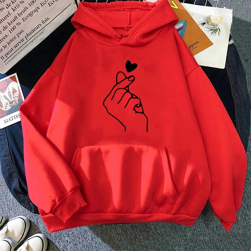 Hand Heart Gesture Hoodie Women Oversize Casual Fashion Simple Comfortable Fleece Pullover Autumn Winter Print Sweatshirts