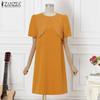 ZANZEA Women Casual Patchwork Round Neck Summer Short Sleeve Dress