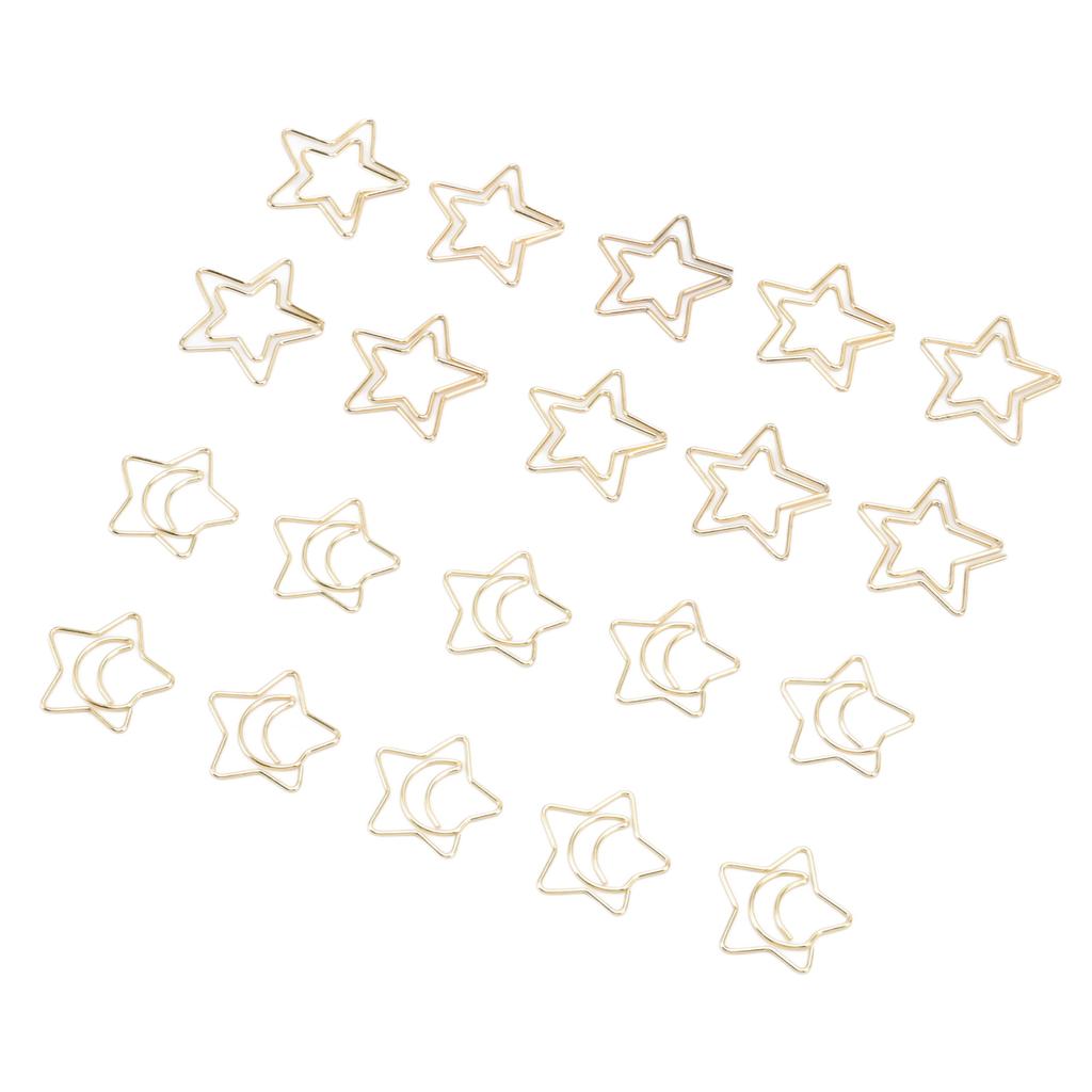 100 Pcs Paper Clips Portable Small Anti Slip Cute Star Moon Shape Electroplating Gold Metal Office F