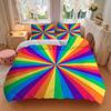 3pc Rainbow Stripes Cover Set - 1 Quilt Cover + 2 Pillowcases, All Seasons Bedroom Setting, Perfect for Home080