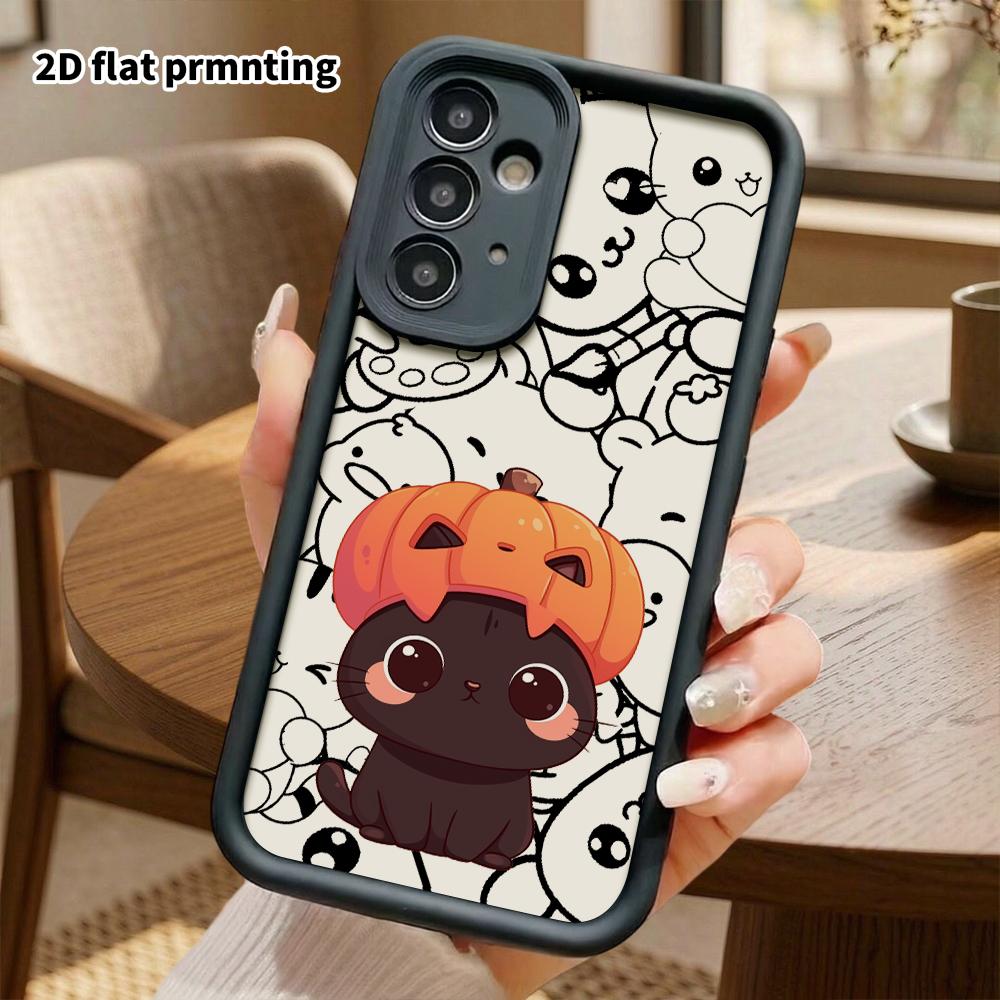 Phone Case: 2D flat, suitable for Samsung Galaxy A34 A35 M05 M06 S20 S22 S21 FE Plus 5G protective cases, pumpkin head little black cat, perfect Chris