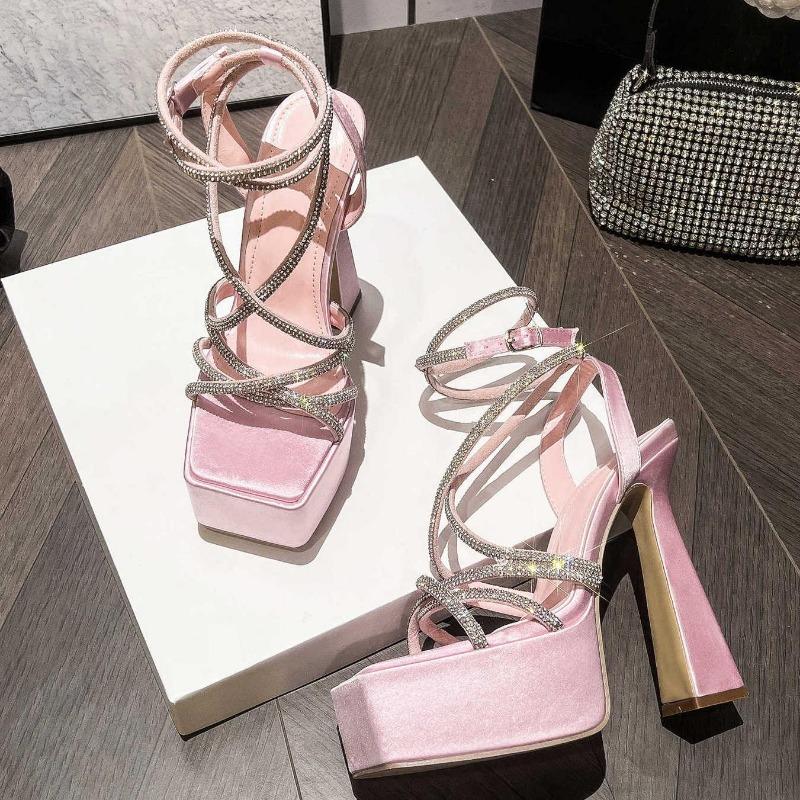 15CM Sexy Party Women's Pumps Leather Summer Sandals Thick High Heel Platform Fish Mouth Shoes Black White Sandalias De Mujer