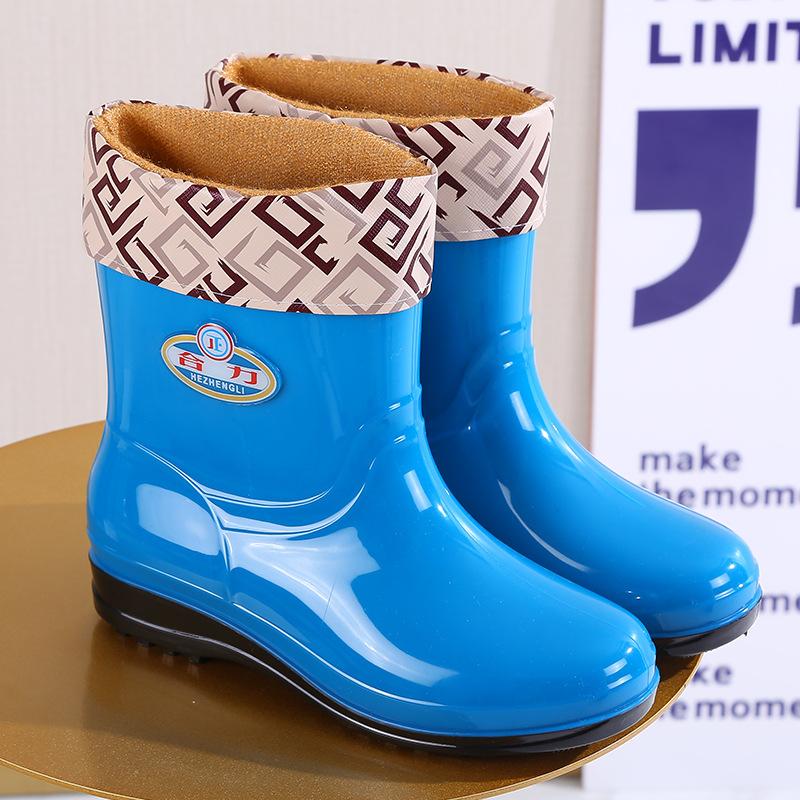 Rain shoes women's short tube fashion warm non-slip rain boots adult kitchen rubber shoes overshoes lightweight casual water shoes women's winter