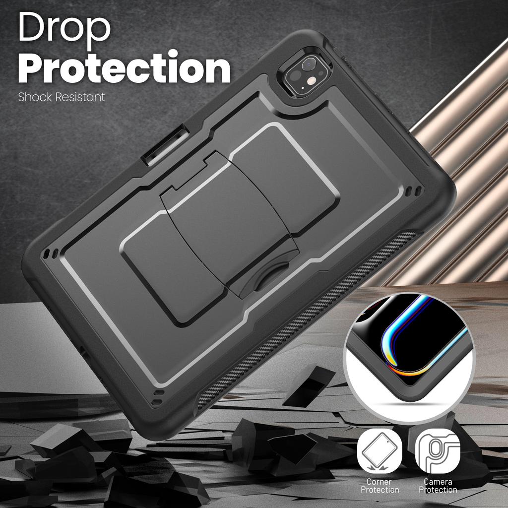 For iPad Pro 11 (2025)/11 (2024) Case PC + TPE Tablet Cover with Hidden Zinc Alloy Kickstand