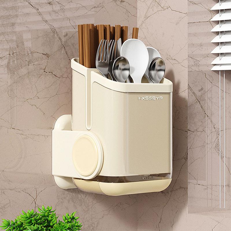 Kitchen Cutlery Rack Household Wall-Mounted No-Drill Countertop/Wall Compatible Rotatable Chopstick Holder