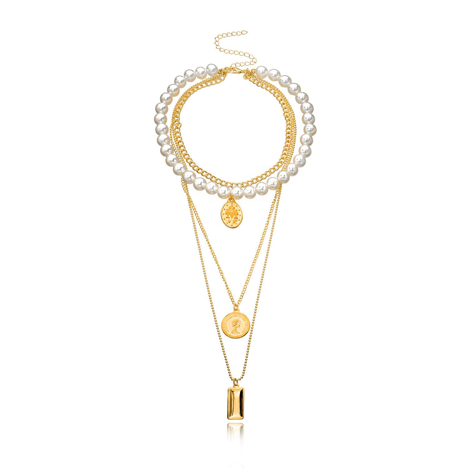 

Jewelry, pearl round brand beauty head pendant necklace, trend temperament versatile multi-layer necklace золотой