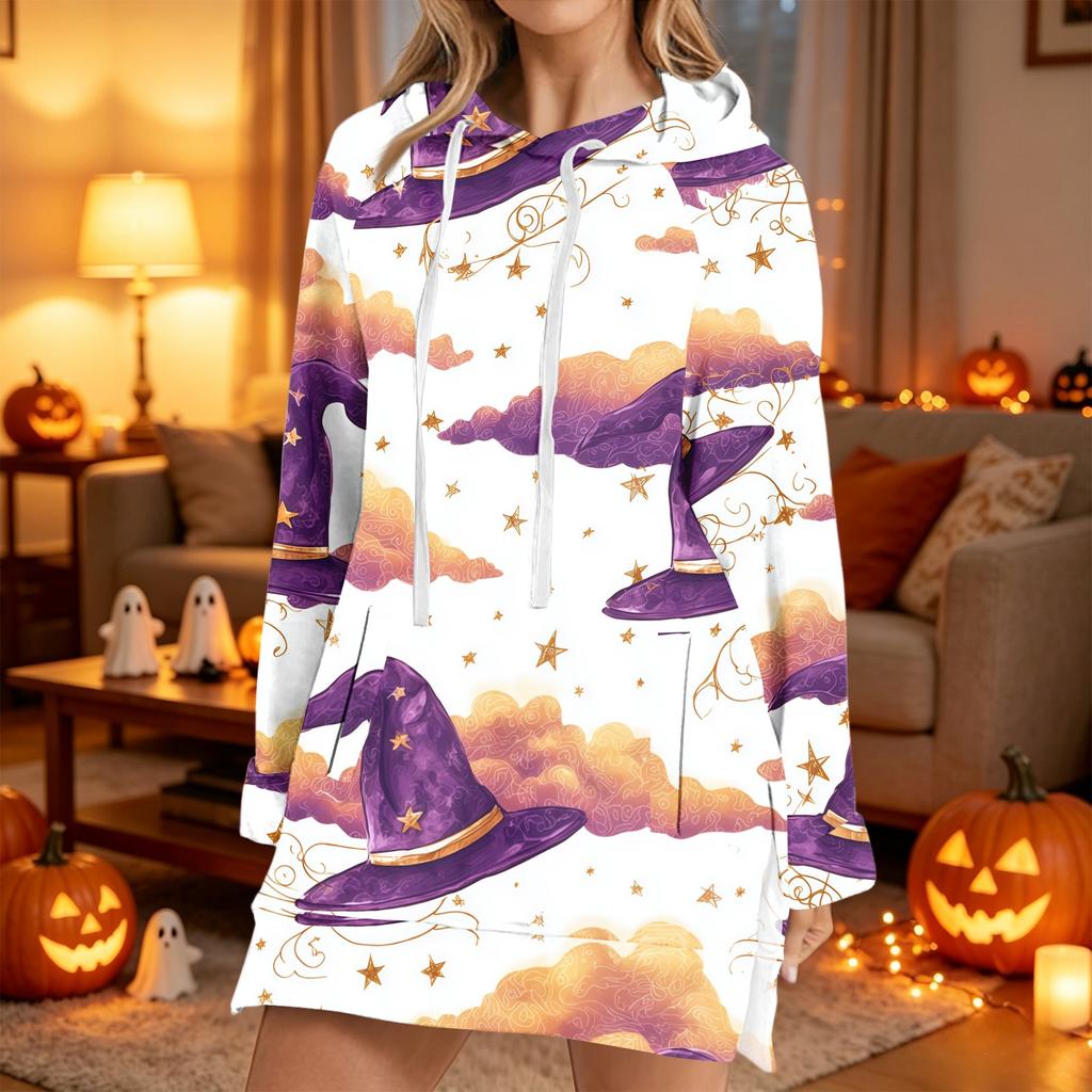 Women's Casual Long Sleeve Halloween Print Pullover Hoodie Sweatshirt