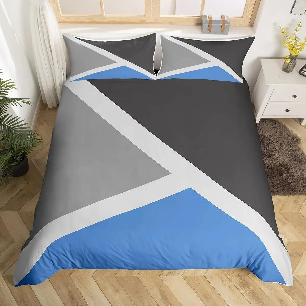 Filtration Facilities Unisex Geometric Triangle Soft Duvet Cover Quen Patchwork Geometry Beding Set Simple Modern Abstract Comfortable Quilt Cover Rustic Home Rom Decor