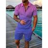 2025 summer men's 3D digital printing short-sleeved polo fashion sports and leisure suit foreign trade men's solid color