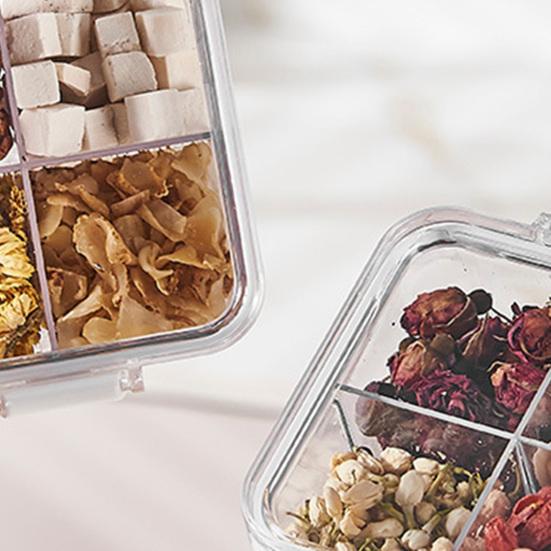 Sealed Storage Box Transparent Multi-Compartment Food Container Stackable Airtight Canister for Kitchen Cabinet Pantry Loose Tea Leaves Herbs Spices