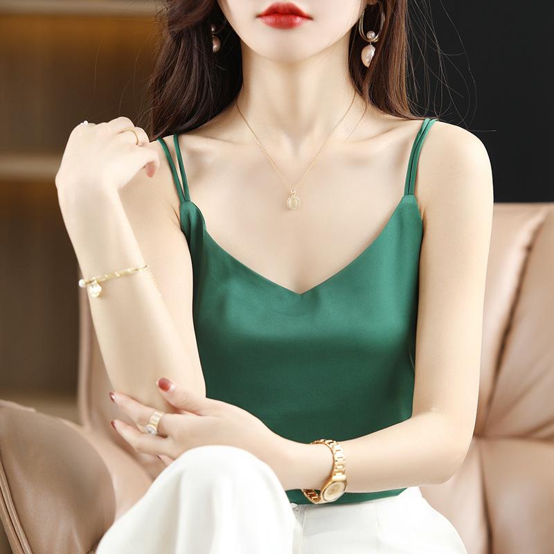 Acetate Satin Shoulders Small Suspender Back for Women's Heart Summer New Style for Outerwear and Fashionable Base Top