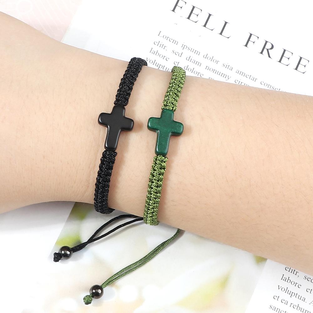 Handgeflochtenes Jesuskreuz-Armband Für Männer Frauen Rotes Schwarzes Garn Geflochtenes Glücksarmband Mode Partnerarmband Freundschaftsschmuck
