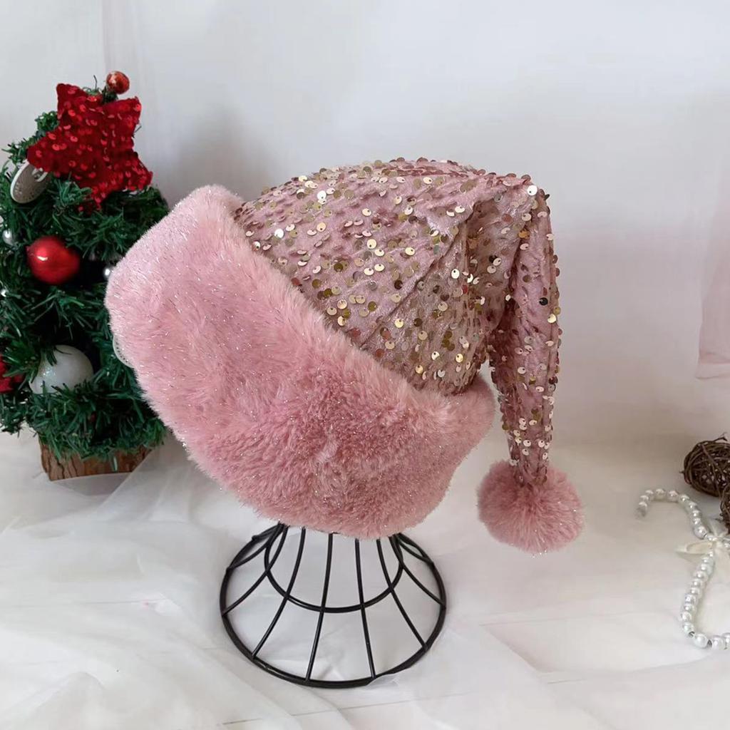 Vánoční pokrývky hlavy čepice flitry zahuštěný plyš ideální na svátky barevné oblečení na cosplay Santa chlupatá čepice