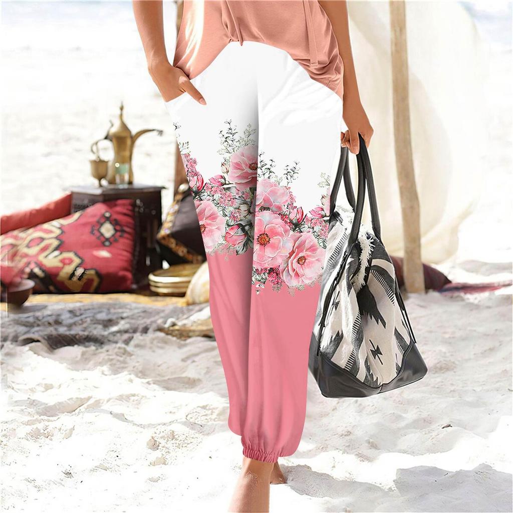Women's Casual Fashion Print Straight Leg Pants Pants With Pockets