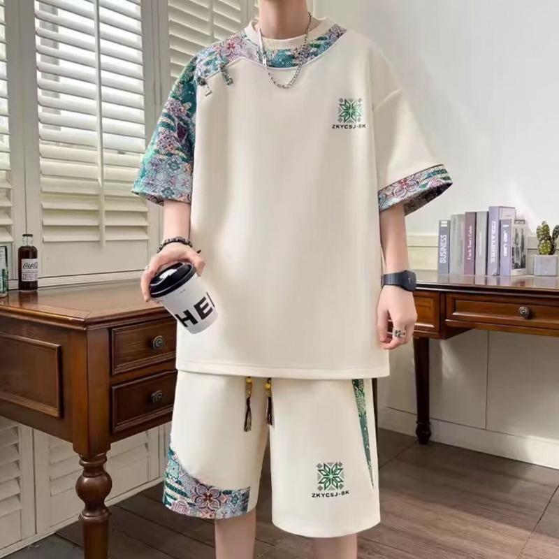

Summer New Fashion Trend Print Comfortable Breathable Short Sleeve Shorts Set Men s Casual Loose Sports Plus Size Two-Piece Set S