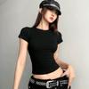 Schlankes geripptes Damen-Crop-Top - Sommer Elastischer Rundhalsausschnitt Kurze Ärmel