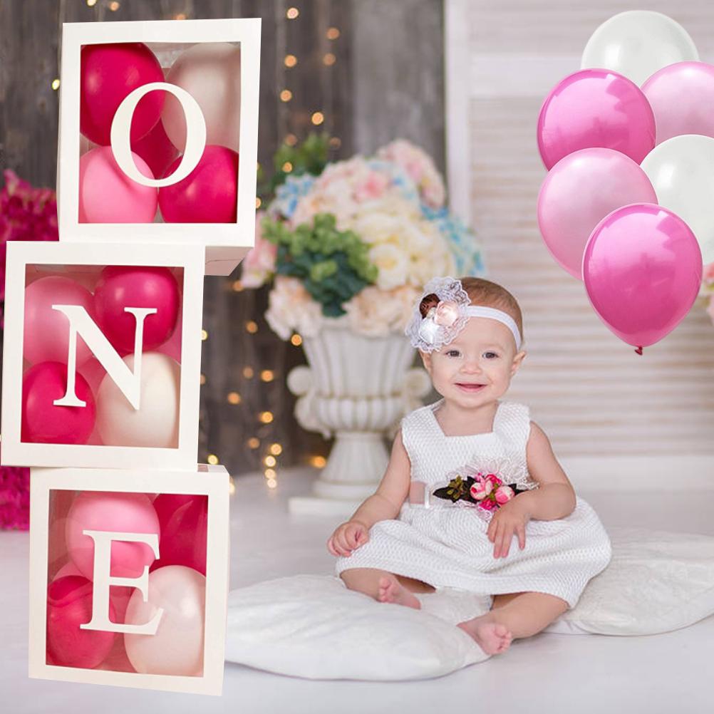 First Birthday Balloon \'\' Boxes for Baby Boy Girl with 26 10inch Balloons Baby 1st Birthday Decor