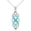 Silver Plated Opal Celtic Knot Pendant Necklace, Infinity Blue Opal Intertwined Box Chain Necklace for Women