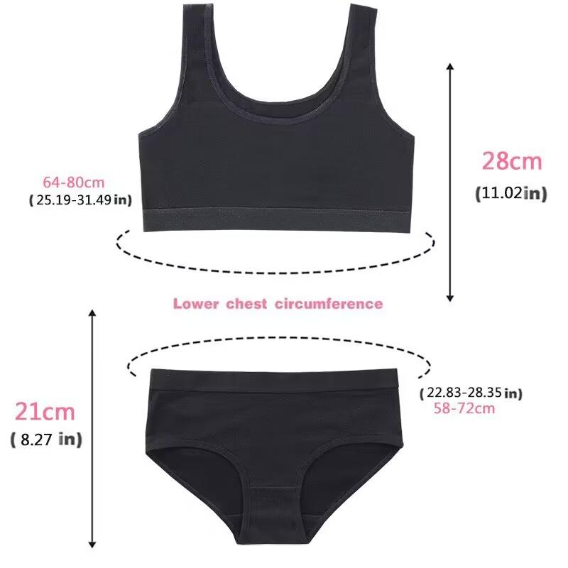 Girls Training Bras Panties Kids Cotton Underwear Sets Teens Students Bra Vest and Panties Wireless Girls Sports Bra 8-16Y