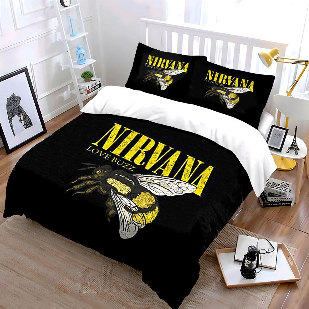 Nirvana Love Buzz Stampa Ape Set Biancheria da Letto Copripiumino Copripiumino Federe (1*Copripiumino 2*Federe, senza piumino)