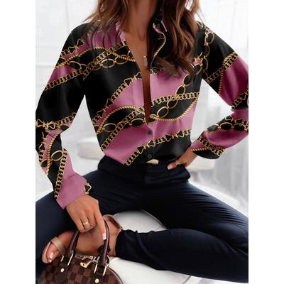 Women's 3D Chain Stitching Printed Polyester Long Sleeve Shirt Spring and Autumn Fashion Casual Daily Wear Lapel 3D Shirt