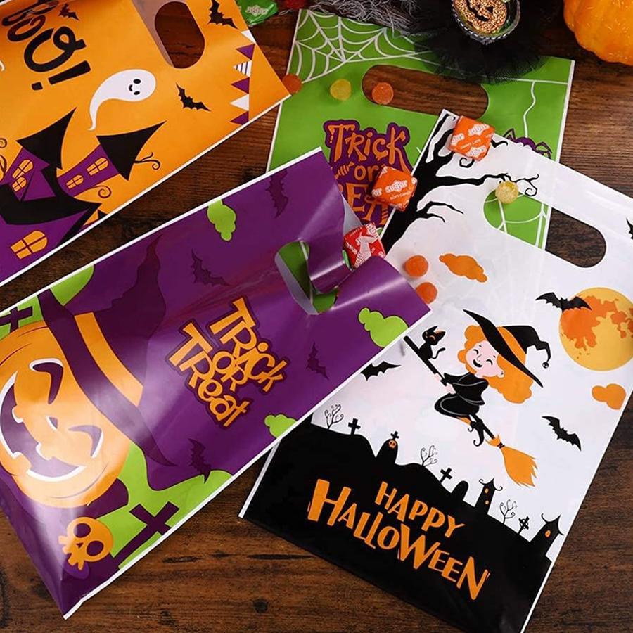 20/40pcs halloween Theme Plastic Tote Bag Cartoon Pumpkin Bat Style Small Gifts Packaging Bag Festival Party Favor Supplies