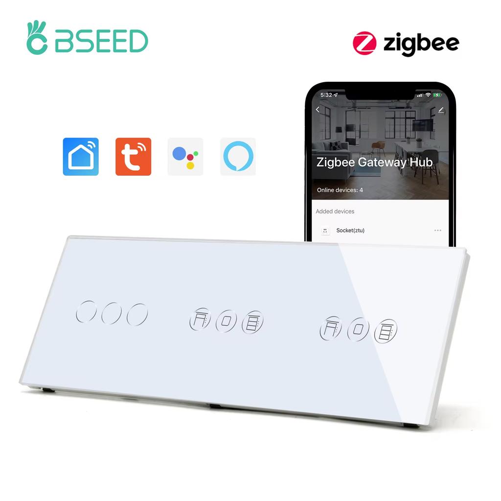 BSEED Zigbee Smart Blinds Switch Electric Roller Shutter Switch With EU Socket USB Type-C Ports Tuya Alexa Smart Life App